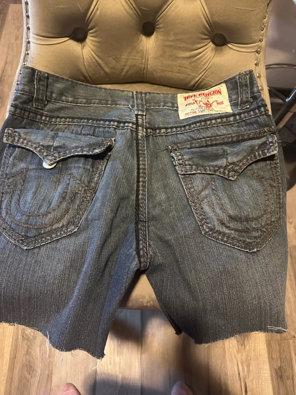 True Religion Men's Blue Denim Cutoff Shorts